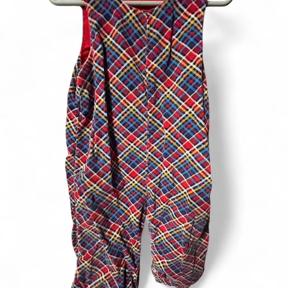 9-12 months handmade vintage colorful plaid corduroy romper overalls one piece